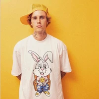 DREW Shirt Summer 100  Cotton Men O-neck T-shirt Male Womens tshirt Short Sleeve High Quality Tops HOUSE JUSTIN Rabbit Smiley
