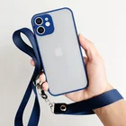 Матовый чехол с ремешком и подставкой для iPhone 12 Mini 11 Pro Max 12Pro XS X XR 8 Plus 7 SE 2020 синий защитный чехол для телефона с камерой