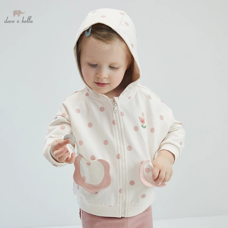

DBZ16456-1 dave bella spring baby girls fashion floral dots hooded coat children tops infant toddler outerwear