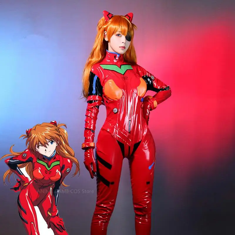 

COS EVA Asuka Langley Soryu Tights Costume Anime Cosplay Clothing Wig Role-Play Party Combat Suit Tight-fitting Leather Jacket