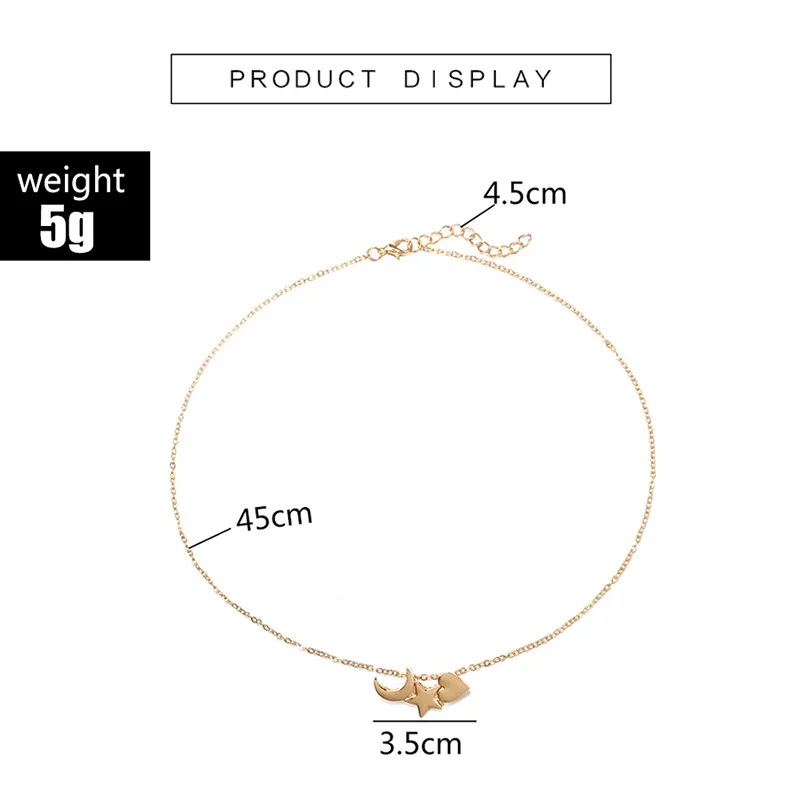 Однослойный простой стиль дамы ключицы цепи Звезда Сердце луна кулон ожерелье