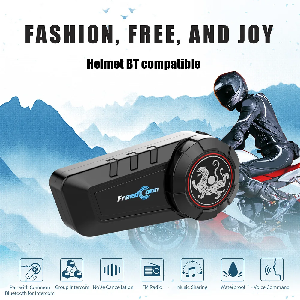 

Мотогарнитура на шлем FreedConn, водонепроницаемое переговорное устройство для шлема, 6 динамиков, Bluetooth 5,0, FM-радио