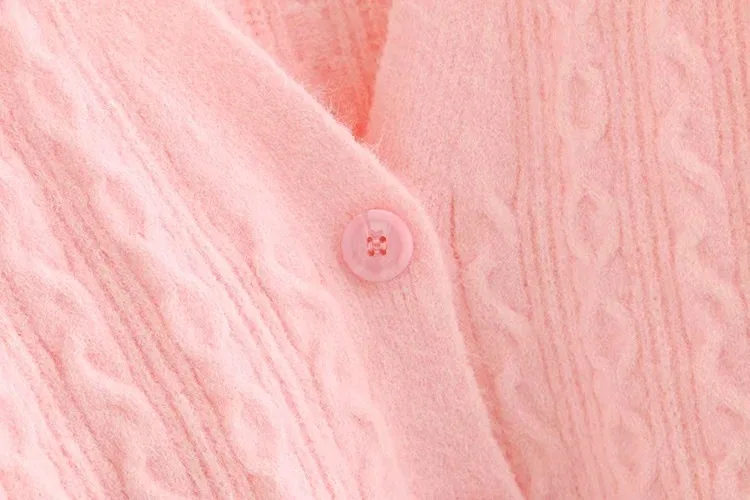 

Autumn Winter Fashion Chic Sweaters Women Elegant V Neck Lantern Sleeve Single Breated Solid Color Loose Knitwear Cardigans