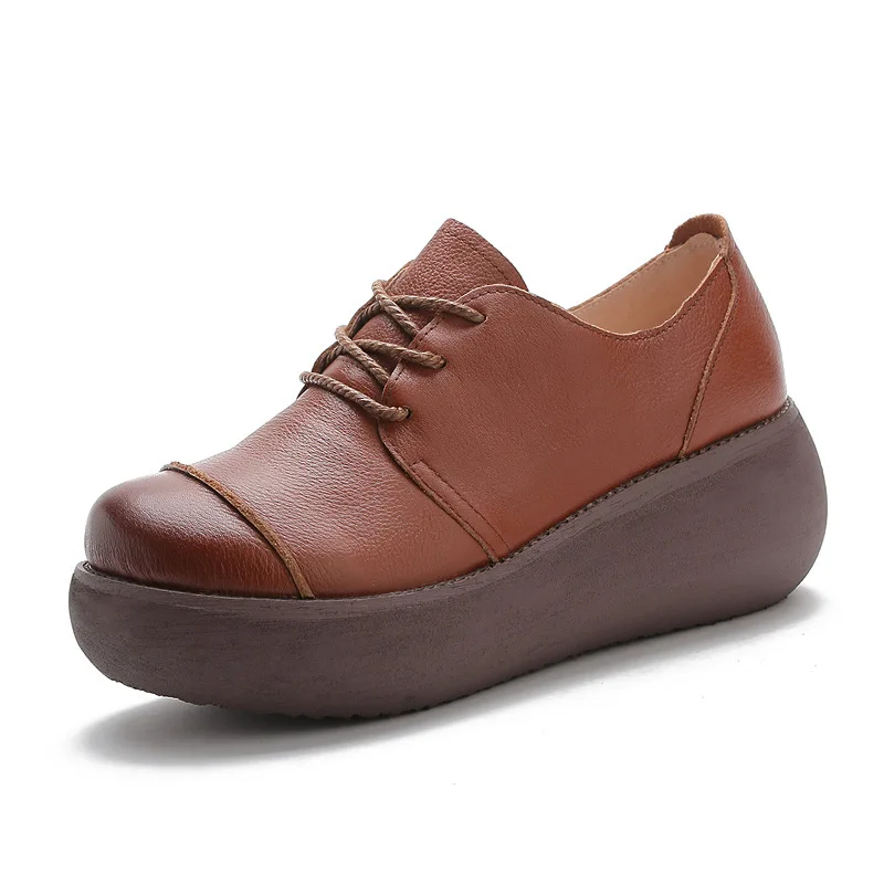 

Women Shoes Lace Up Round Toe Genuine Leather White Heels Womens Shoes High Heels Wedges Heels