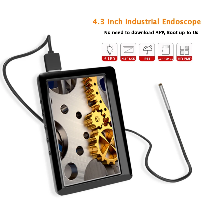 

3.9MM HD 2.0MP 4.3 Inch IPS LCD Screen Industrial Endoscope 6 LED IP68 Waterproof Camera For Pipeline Drain Sewer Inspection