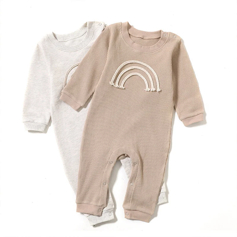 

Baby Romper Children's Woven Rainbow Pattern Long Sleeve Jumpsuit Spring Autumn Newborn Neutral Pack Hip Coton Vetement Bebe