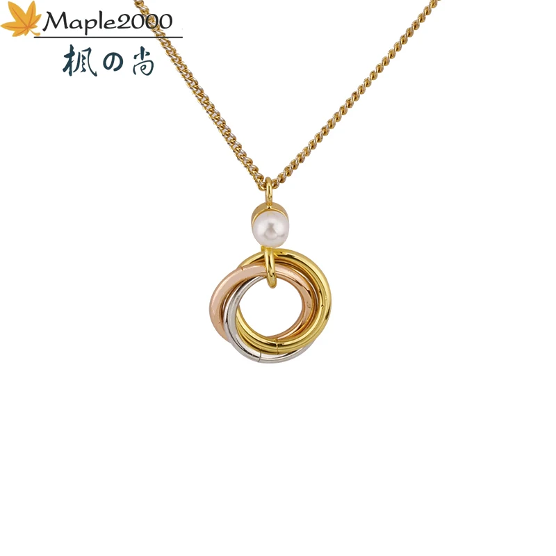 Модное ожерелье с подвеской из пресноводного жемчуга круглое трехцветное для