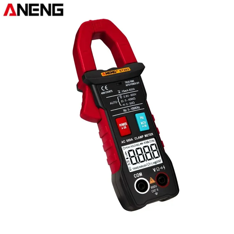 

ANENG ST203 4000 Counts Digital Multimeter Full Intelligent Automatic Range True RMS Clamp Meter NCV Resistance c Flashlight