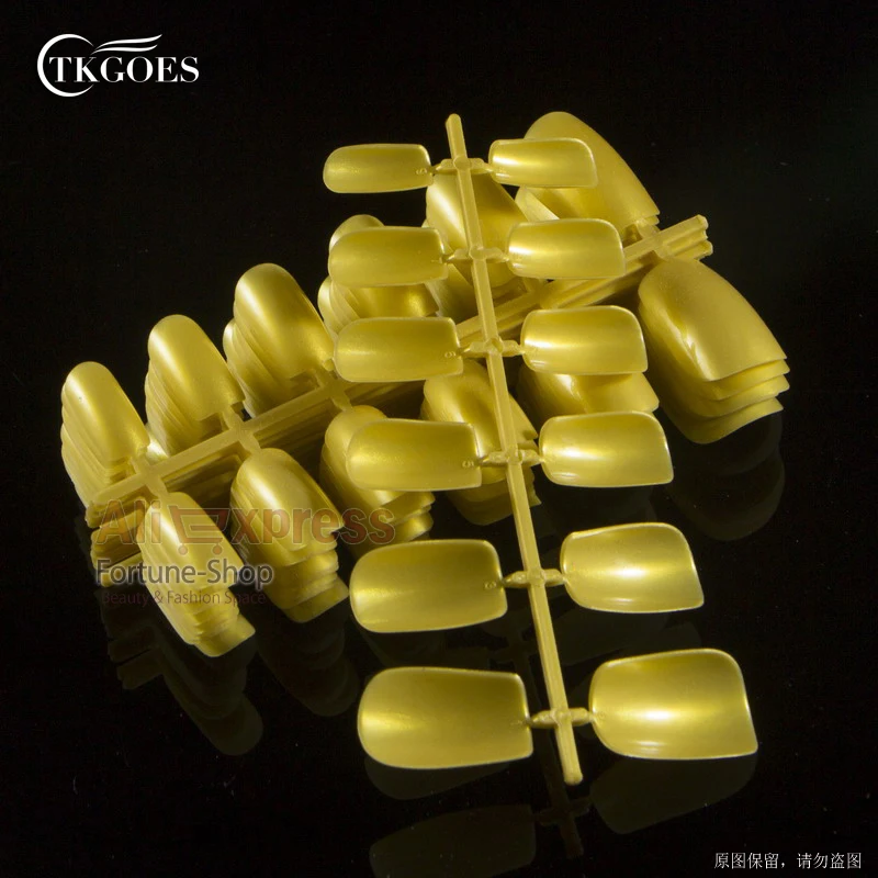 Накладные ногти золотистые квадратные с полным покрытием 10 размеров 120 шт. в