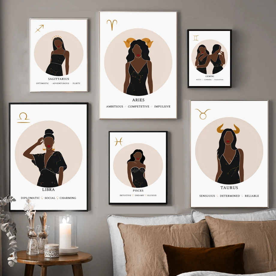 Постеры и принты на заказ в скандинавском стиле с созвездиями черной девушкой