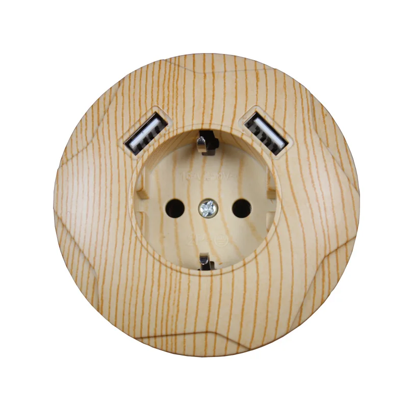 

USB Wall Socket Free shipping round design Double USB Port 5V 2A Usb wood tree color prise electrique steckdose C001