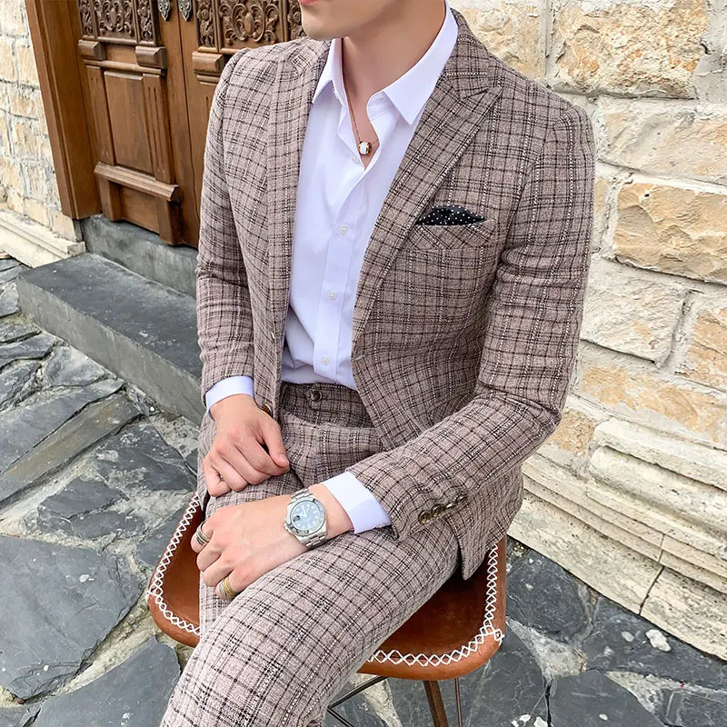 

fashion Mens Single Breasted Suits 2020 New Large Plaid Men's Business Casual Suits Slim Design Can Wear Suit Men All Year