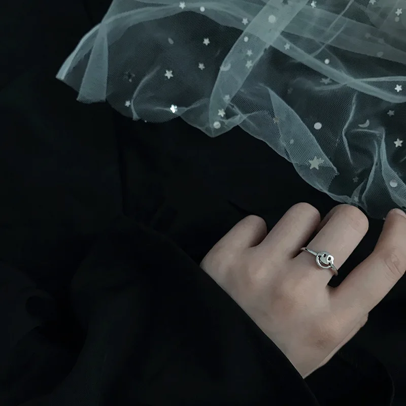 LKO Настоящее серебро 925 пробы открытое кольцо со смайликом для женщин креативное