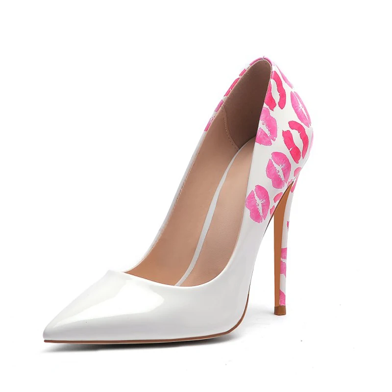 

Ladies Graffiti High Heel Pointed Toe Shoes Lip Pattern Classic Luxury Brand Pumps 8cm 10cm 12cm Stiletto Wedding Shoes 34-45