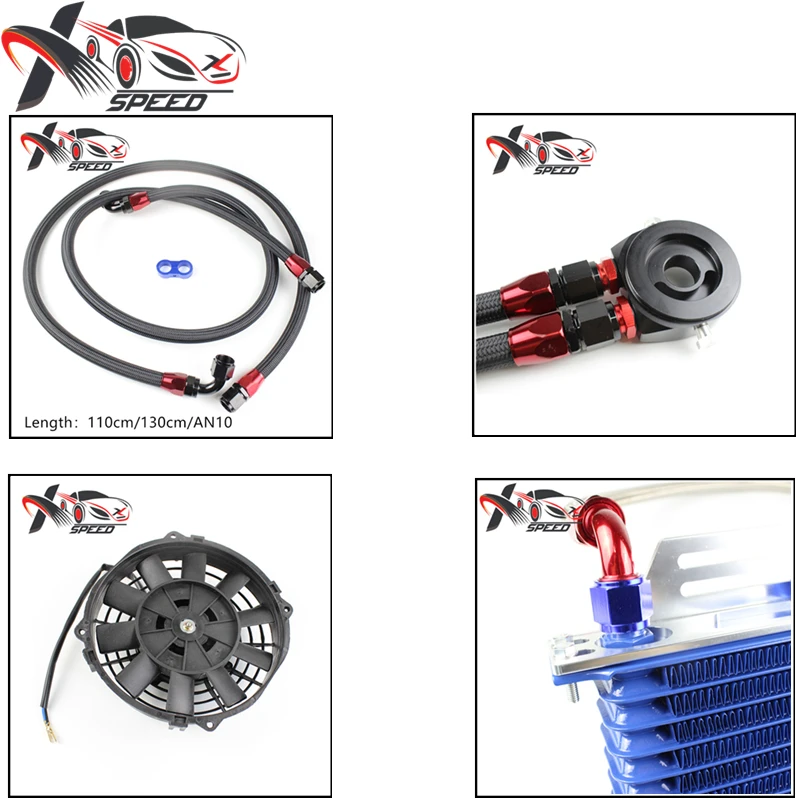 

Universal 15 Row Oil Cooler & Sandwich Oil Filter Adapter Kit Engine Oil Radiator Aluminum