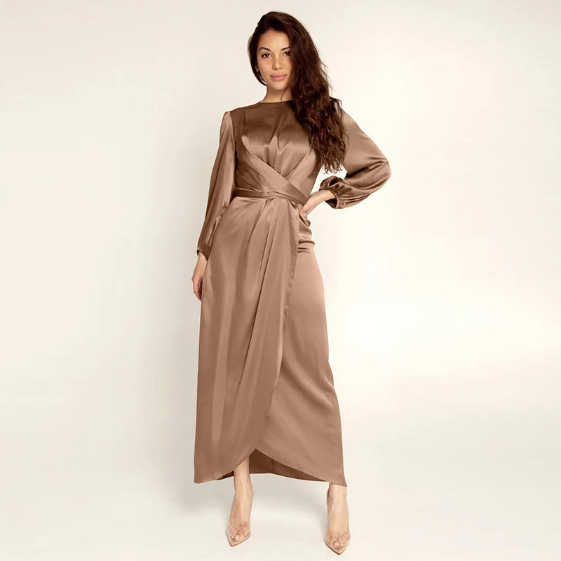 2021 New Muslim Dress Hot selling Design Abaya Clothing For Women Modest Fashion Tie Belt Satin Turkey Middle East | Тематическая
