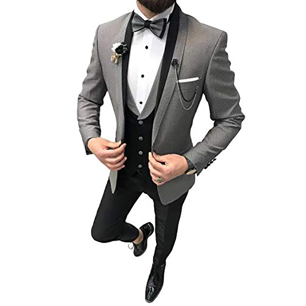 

Gray Suit Male 3 Piece Set Business Men's Suits Blazers Boutique Suit Slim 2021 High-end Formal Fit Party. Wedding Regular