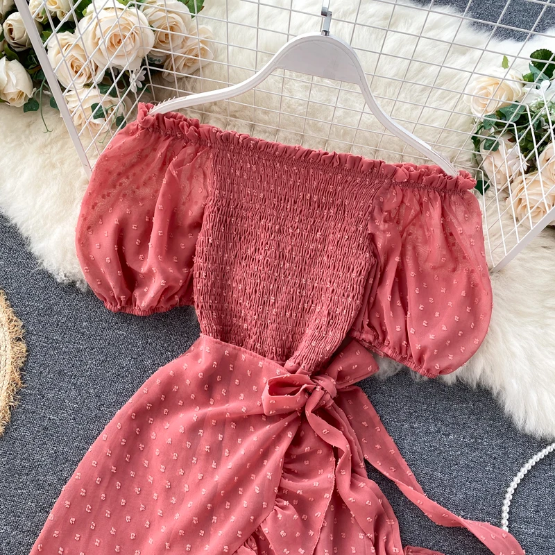 SINGRAIN-женское шифоновое платье с рюшами летнее и рукавами-фонариками сексуальное