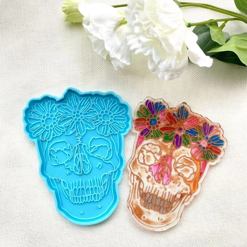 

Female Skull Coaster Epoxy Resin Mold Cup Mat Casting Silicone Mould DIY Crafts Jewelry Placement Plate Decoration Making Tools