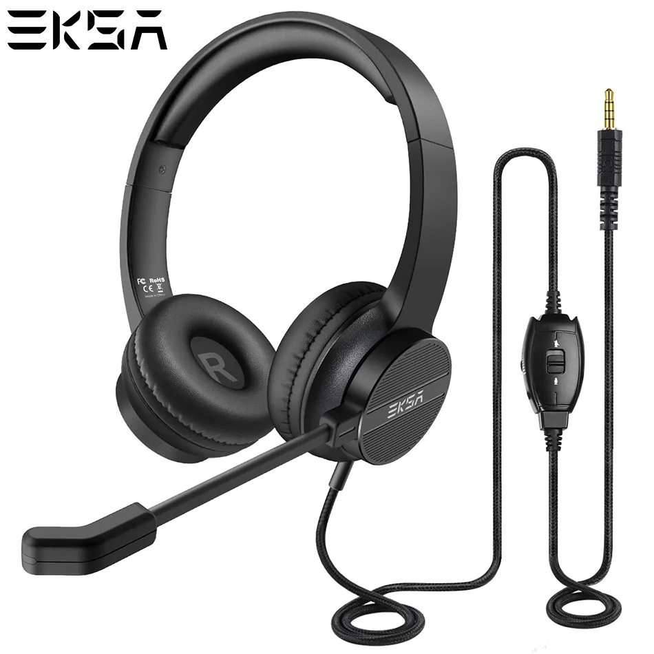 Проводные наушники EKSA H12 H12E Офисная гарнитура с микрофоном для колл центра Skype