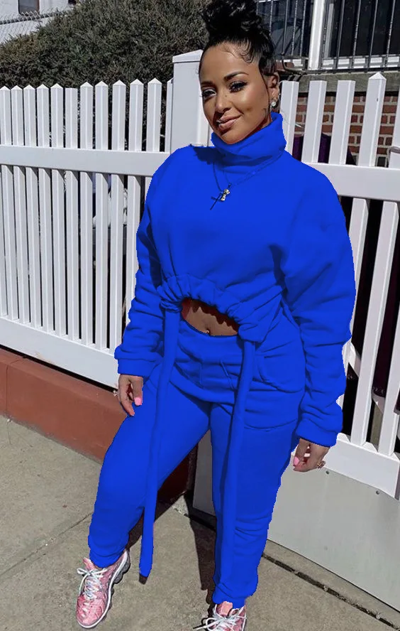 

Casual long-sleeved plus velvet thick drawstring with pocket two-piece suit women women 2020 ladies clothing knitted suit women'