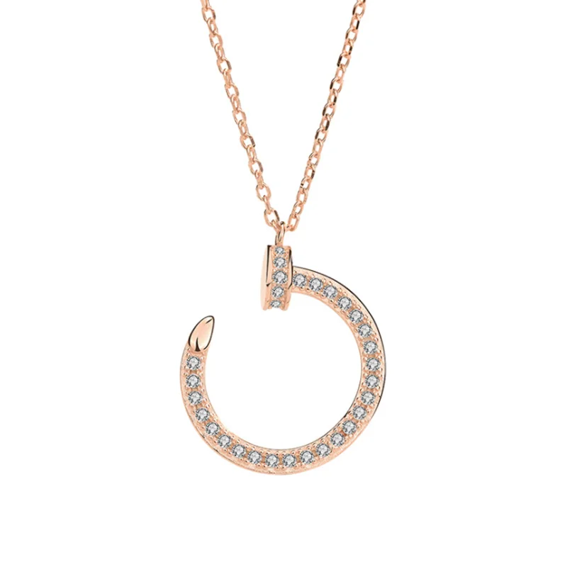 

Personalized Design Curved Nail Chains Necklaces Women Diamond Rose Golden Silver Pendant Necklaces For Female Fashion Jewelry