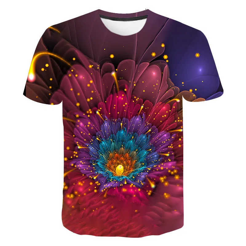 

Fashion summer ladies men's blouses short sleeves beautiful flowers 3d printing casual street men's round neck T-shirt costumes