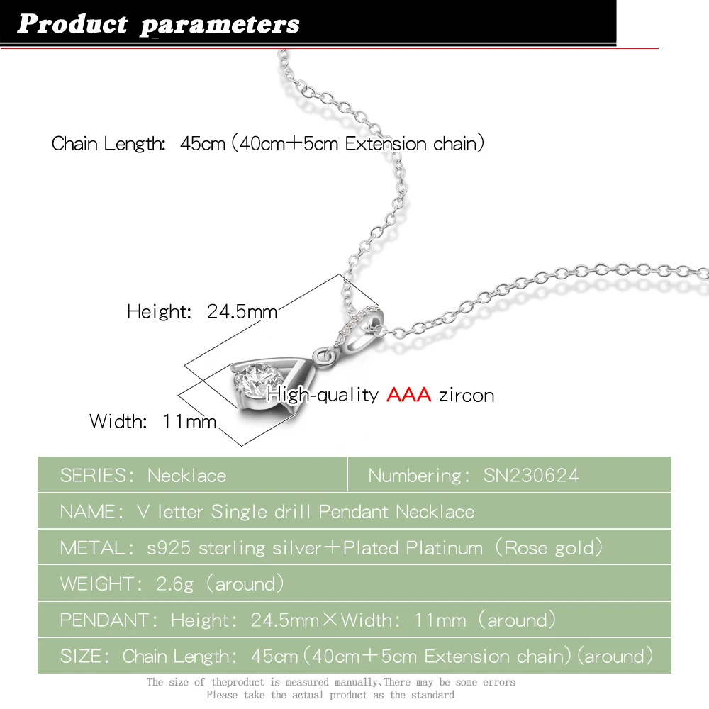 Женское колье из серебра 925 пробы с V-образным кристаллом |
