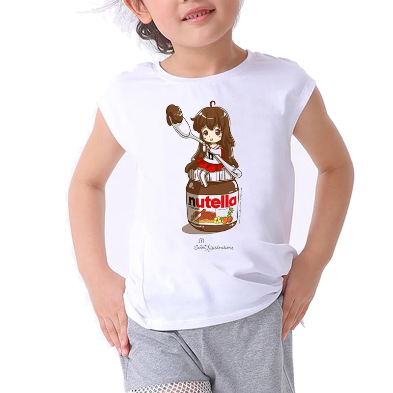 Camiseta de dibujos animados para ni&ntilde;as, ropa de moda para ni&ntilde;os y ni&ntilde;as, tops bonitos de nutella, camisetas para ni&ntilde;os, camisetas para ni&ntilde;os 2020-0