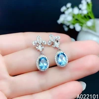 kjjeaxcmy fine jewelry 925 silver natural blue topaz new girl lovely earrings hot selling ear stud support test chinese style