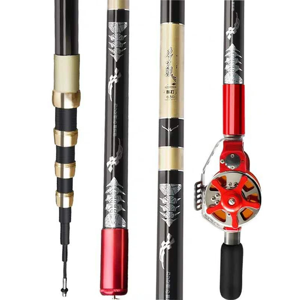 Variable 4.5-9M Multi Positioning Hollow Fishing Rod and Reel Combo Set Ultralight Superhard Stream Hand Pole or Wheel 2 Options