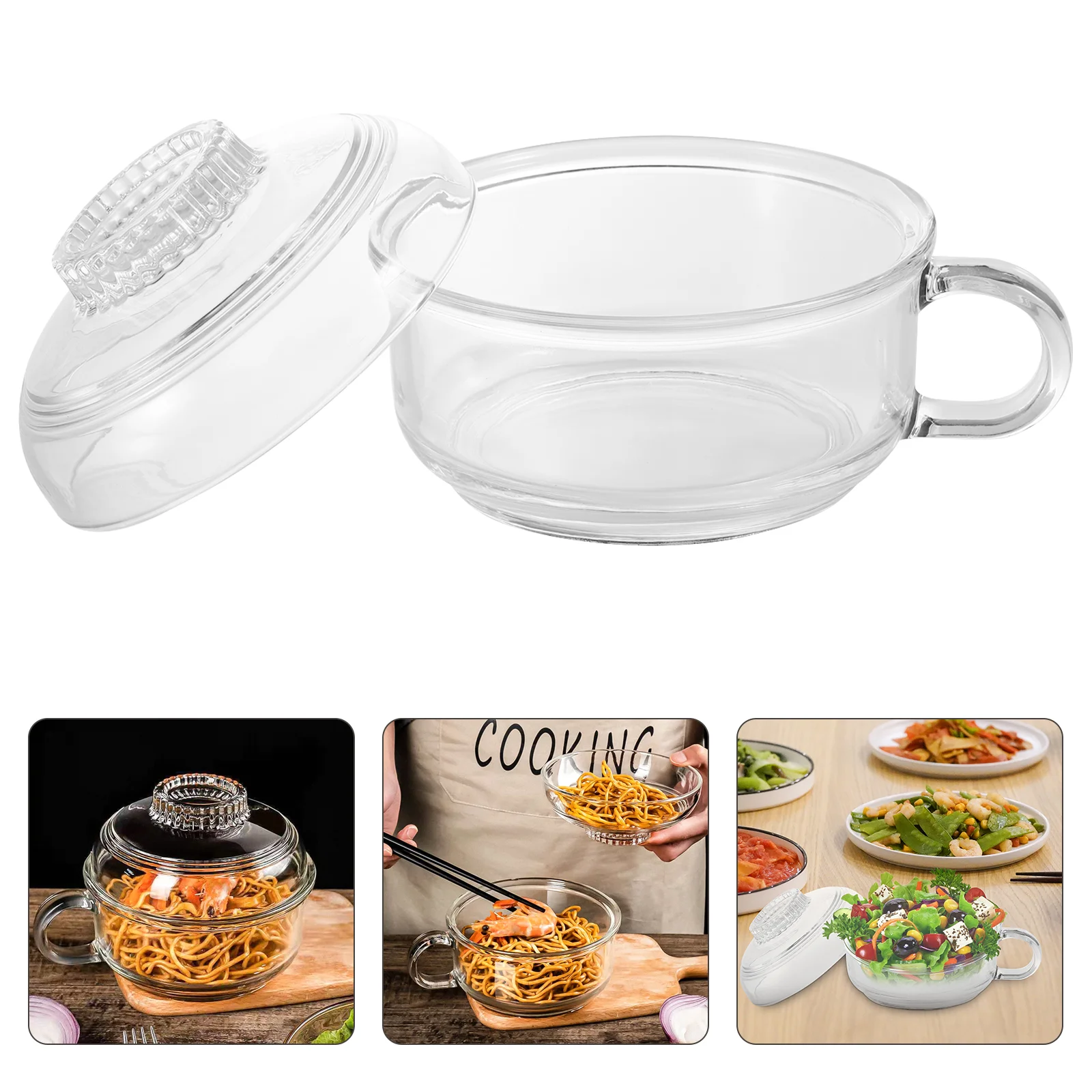 

1Pc Glass Bowl with Lid Heat Resistant Bowl Noodle Bowl Soup Bowl Glass Pot