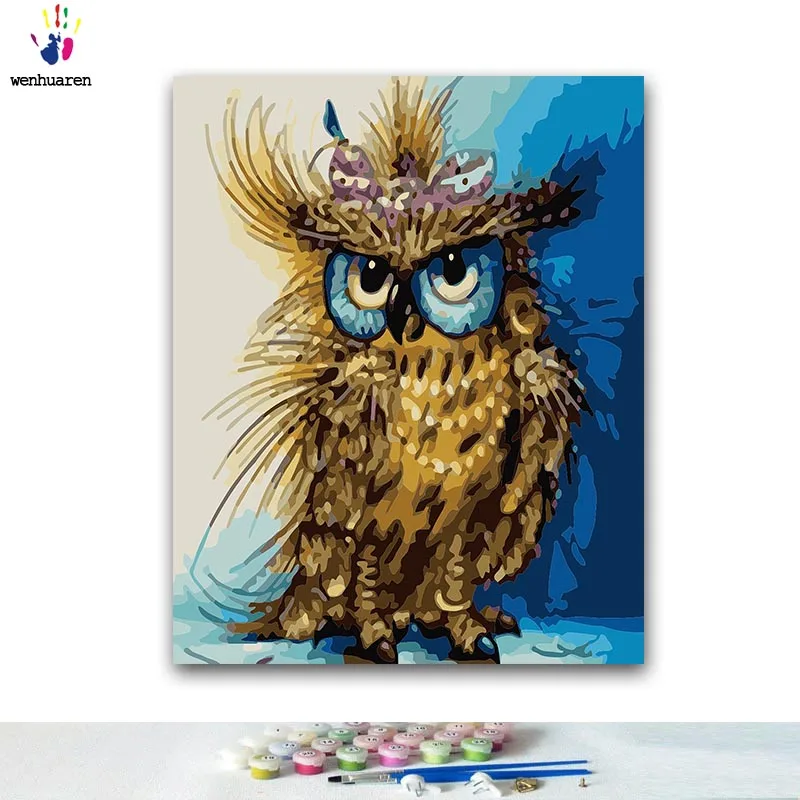 DIY Раскрашивание по номерам милые картины Совы с комплектами 40x50 в рамке|Картины