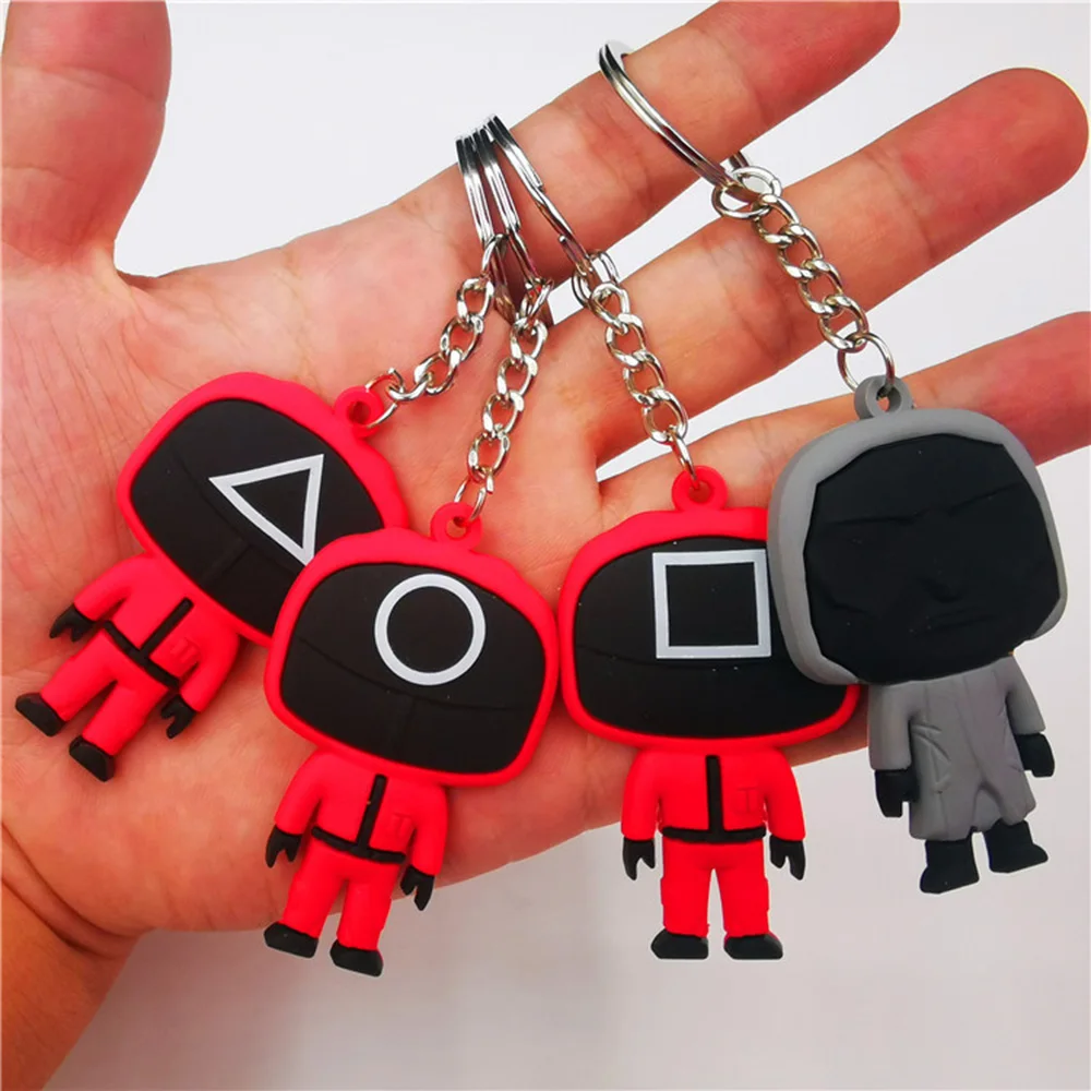 

Squid Game Figure Mask Keychain Doll Accessories Squidgame Costume Keychains for Ladies Women Men Kids Key Chain Toys Gift