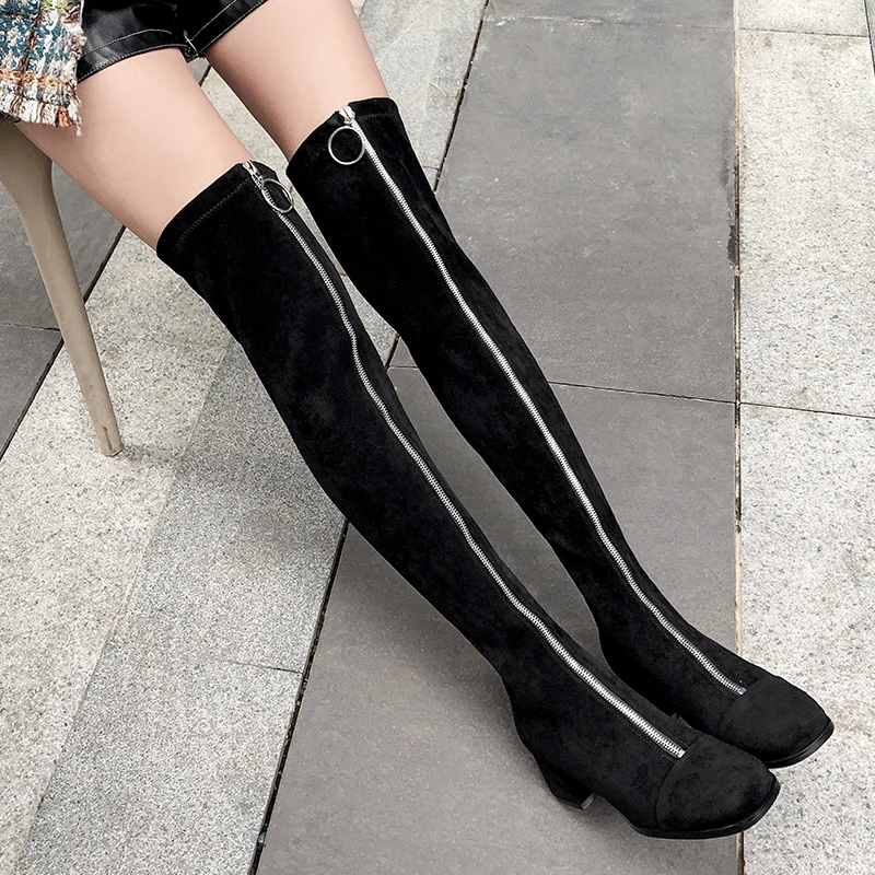 

Женская обувь из натуральной замшевой кожи; Эластичная обувь из искусственной замши с лоскутным верхом спереди на застежке-молнии на толст...