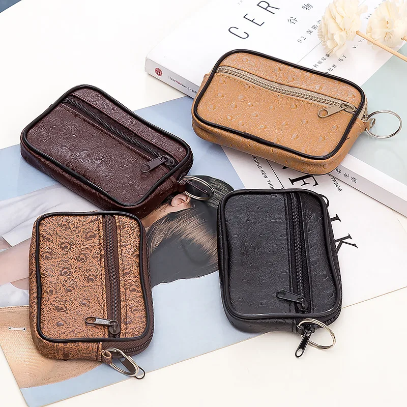 

Fashion PU Leather Slim Coin Purse Women Coin Purse Men Zipper Around Wallet Card Key Holder Mini Bag Square Bag Ostrich Pattern