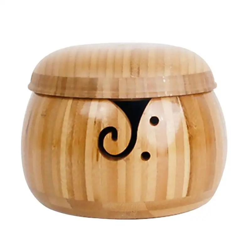 

Креативная чаша, прочная бамбуковая чаша, чаша для хранения пряжи, шерстяной органайзер для вязания крючком с крышкой для дома, деревянная ч...