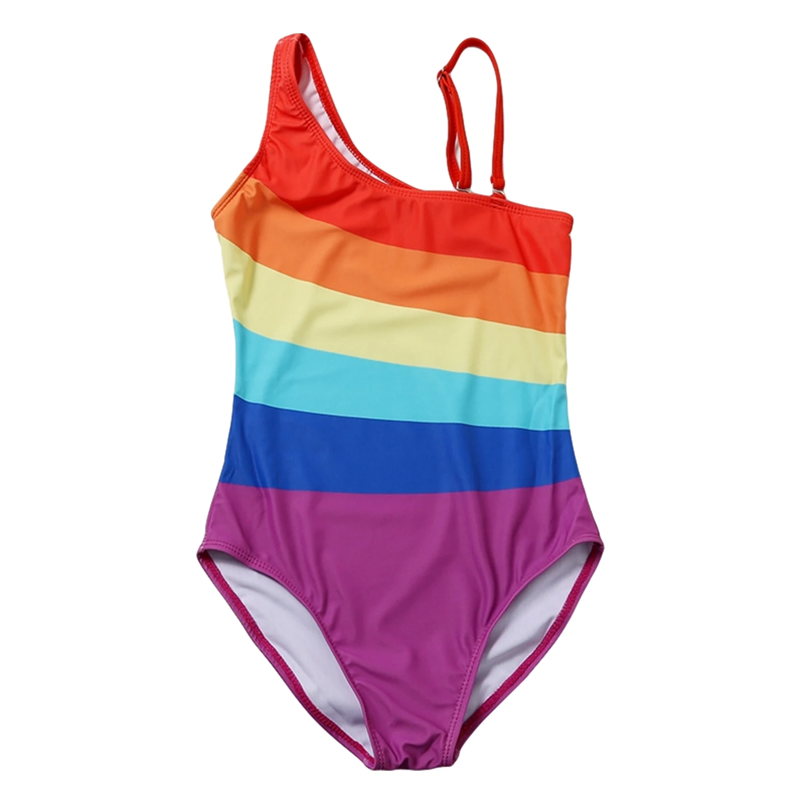 

Kid Teen Girl Colorful Monokini Swimsuits One Piece Rainbow Stripe Bathing Suits Swimwear Girls' swimsuit