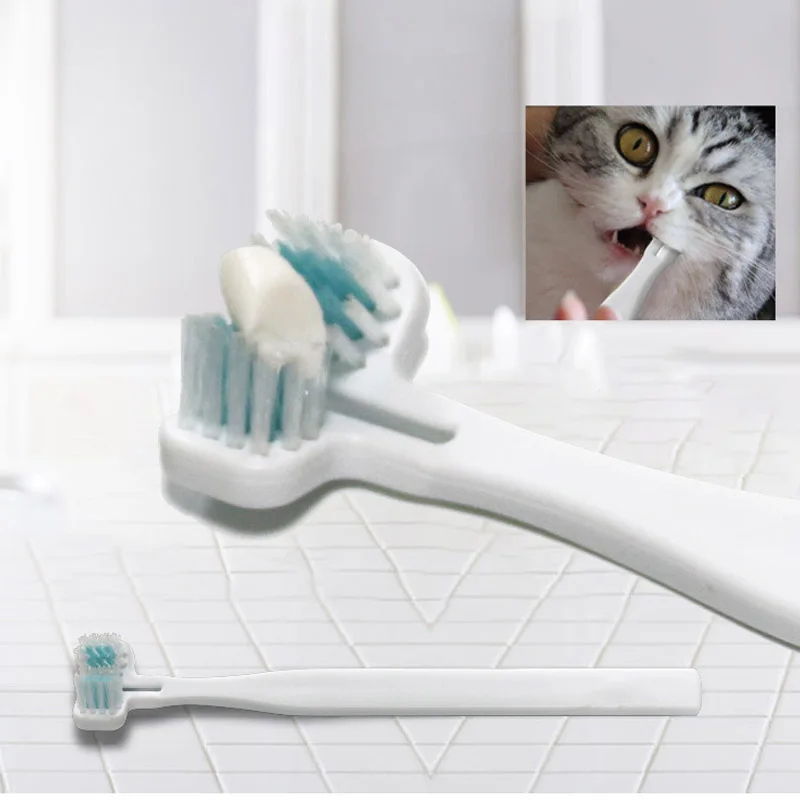 

Pet Toothbrush Double Heads Cat Dogs Double Heads Teeth Brushing Dogs Teeth Cleaning Freshener Oral Care For Dog Cat Supplies