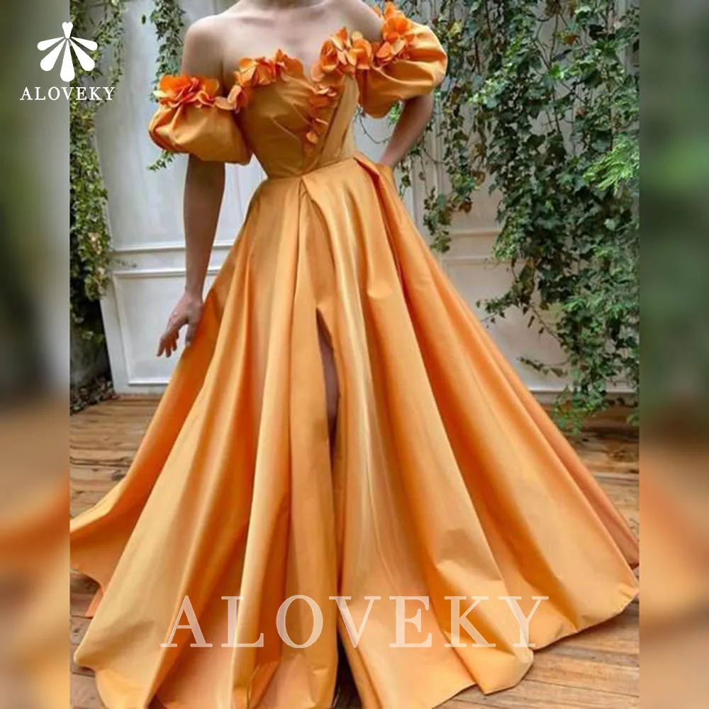 

Fashion Orange Satin Side Split Evening Dresses Off the Shoulder Women Party Dress Sweetheart Prom Gown Abendkleider Plus Size