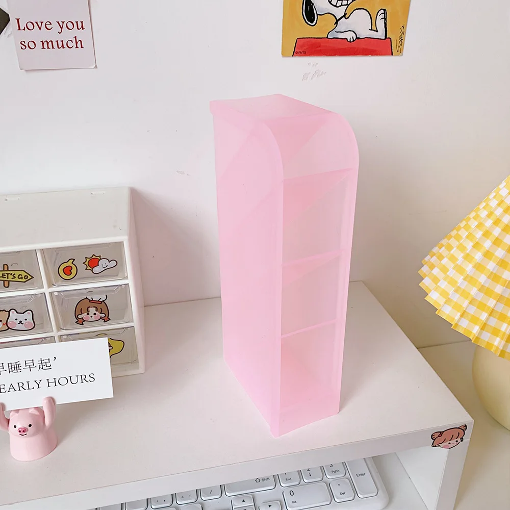 

Macaron Color Desktop Pen Holder Pencil Makeup Brush Storage Box 4 Grid Oblique Insertion Desktop Organizer School Stationery