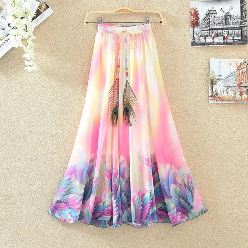 Style Twenty One Летняя богемная длинная юбка из шифона, винтажная Faldas Largas, Элегантный принт, Saia Longa, женские повседневные макси юбки, женская одежда - Цвет: Style Twenty One