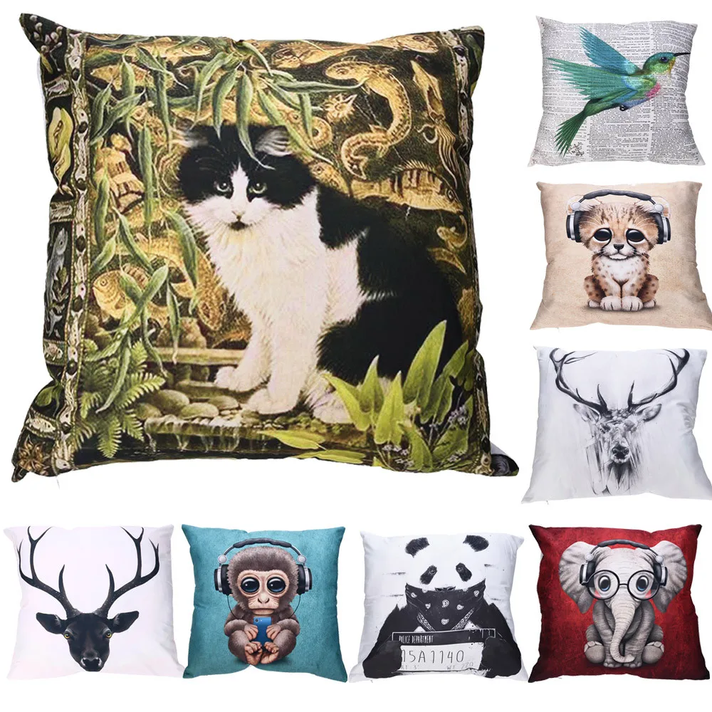 Наволочки с принтом животных кошек панды оленей слонов Полиэстеровая наволочка