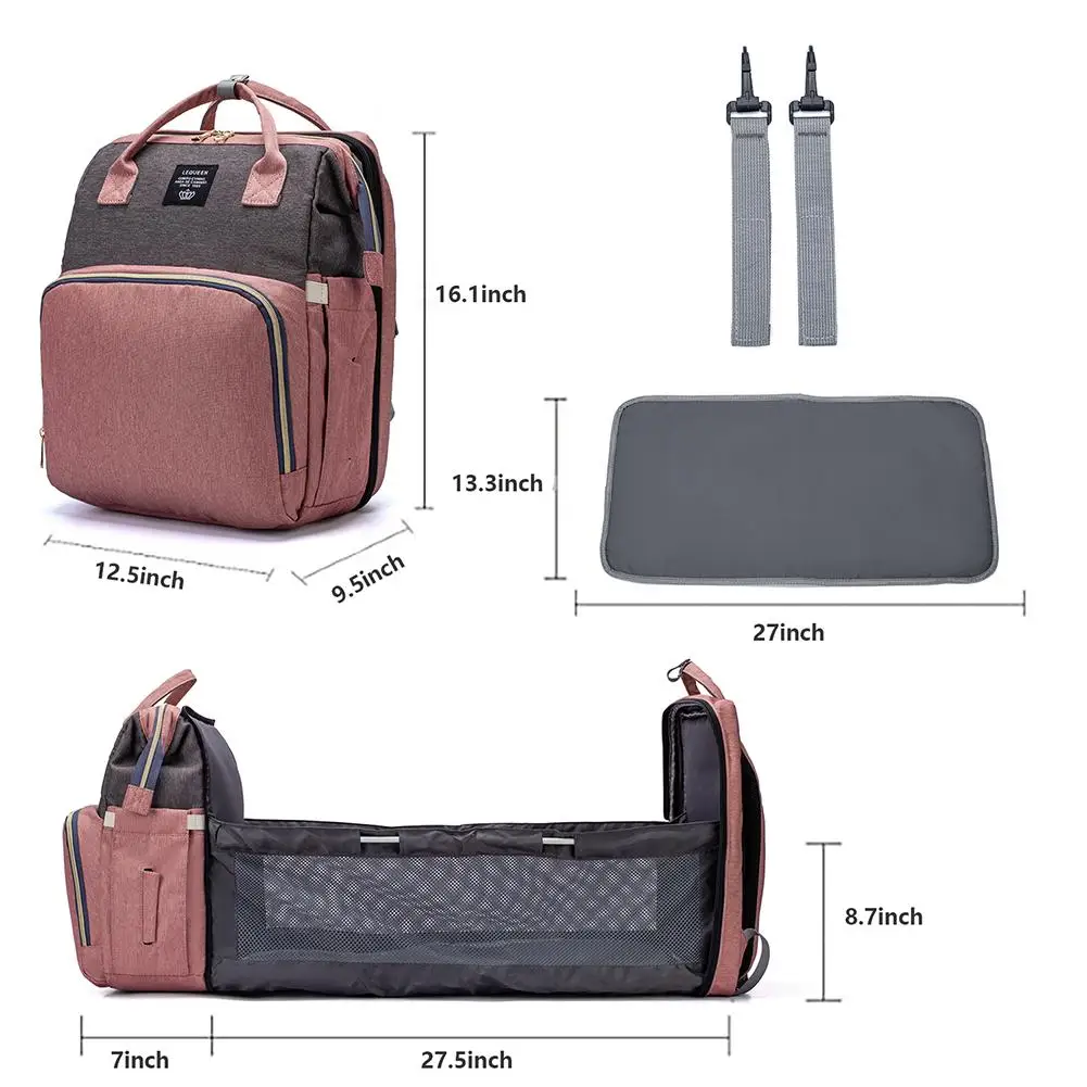 

Portable Diaper Bag Folding Fashion Baby Travel Shopping Large Backapack Crib Bed Nappy Pad Table Dad Mom Changing Organizer For