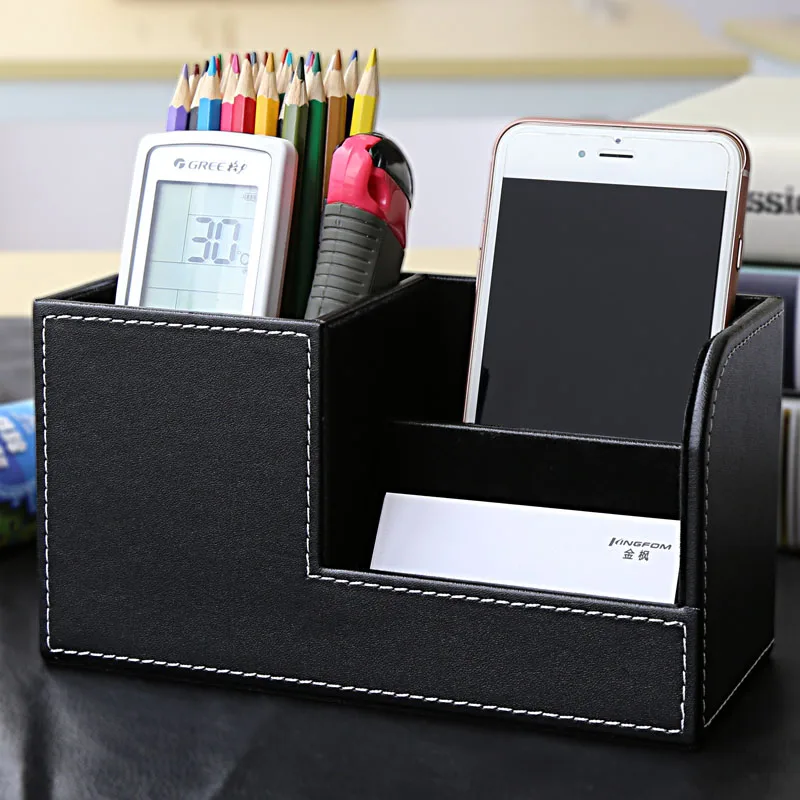 

High Grade PU Leather Desk Organizer Wooden Pen Holder Pencil Box Marble Desk Storage Box & Bin Stationery Pen Stand Containers