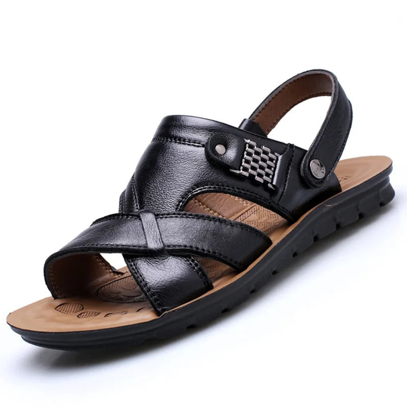 

Big Size 48 Men Leather Sandals Summer Classic Men Shoes Slippers Soft Sandals Men Roman Comfortable Outdoor Walking Footwear