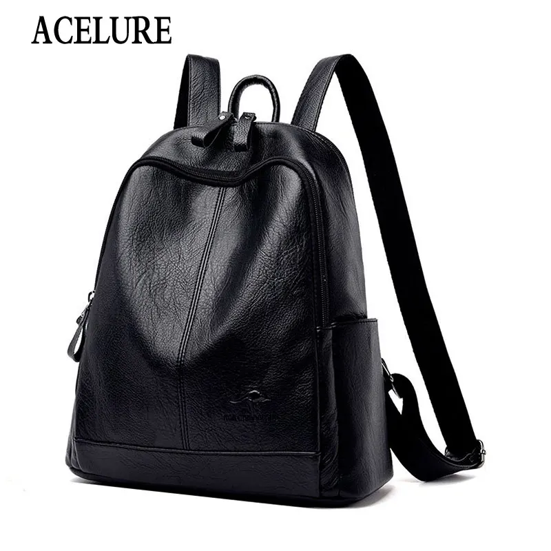 

ACELURE Casual Fashion High Capacity Backpack Large Soft PU Leather Backpacks Solid Teenager Students School Bags Drop Shipping