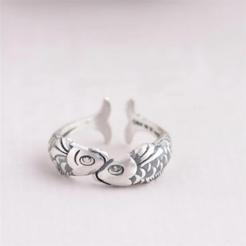 

Season Gate Silver Color Retro Cute Lovely Double Carps Adjustable Size Open Ring for Woman Girls SR065