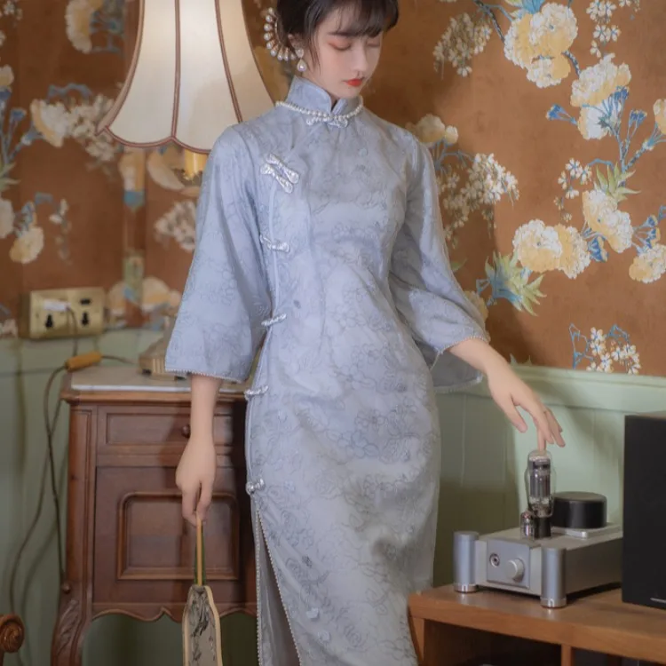 

Chinese style homemade cheongsam dress children's autumn women's dress 2021 trend slit dress