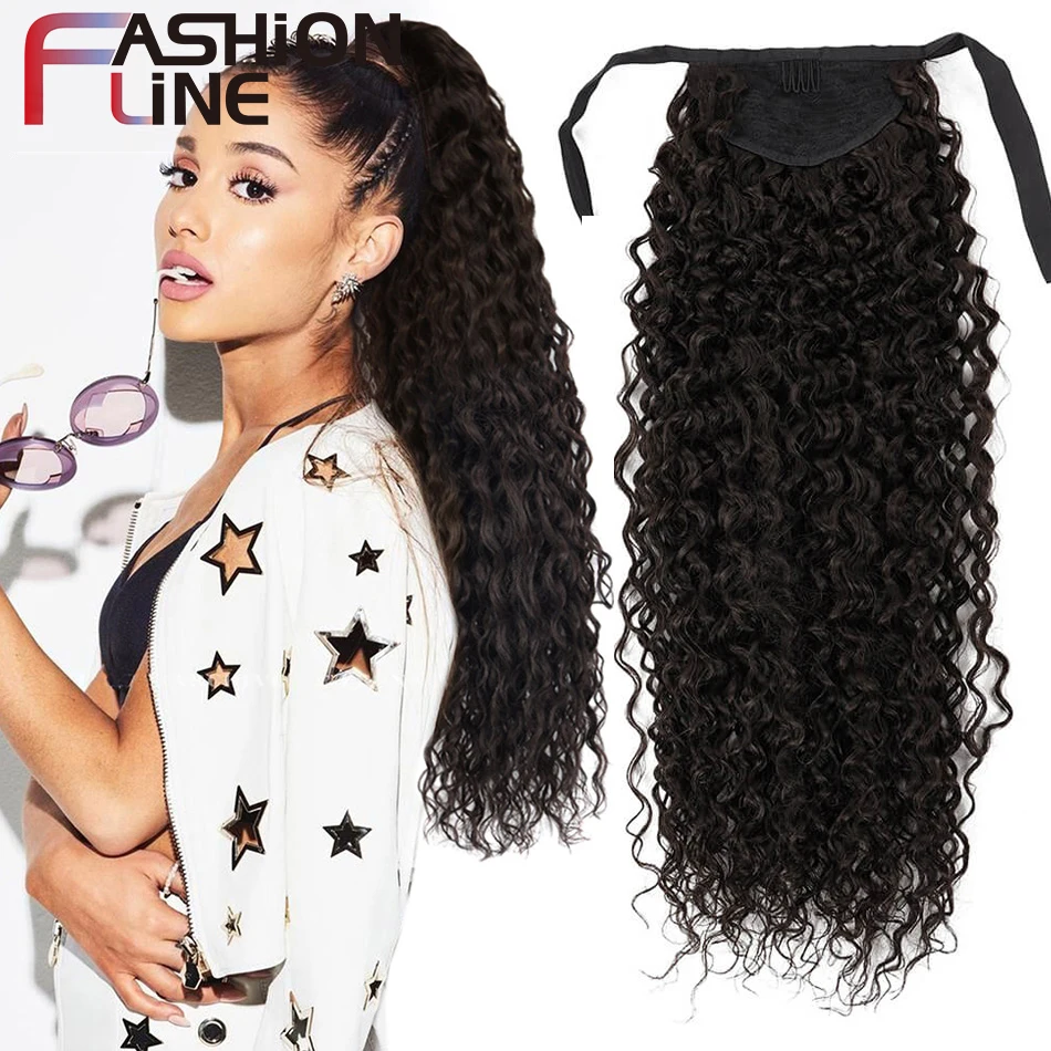 Искусственные вьющиеся волосы для наращивания конский хвост с шпильками черных